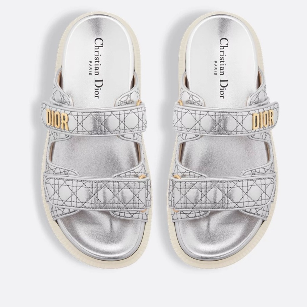 Dior Or Dioract Slide Silver Quilted Lambskin - Picture 2 of 11